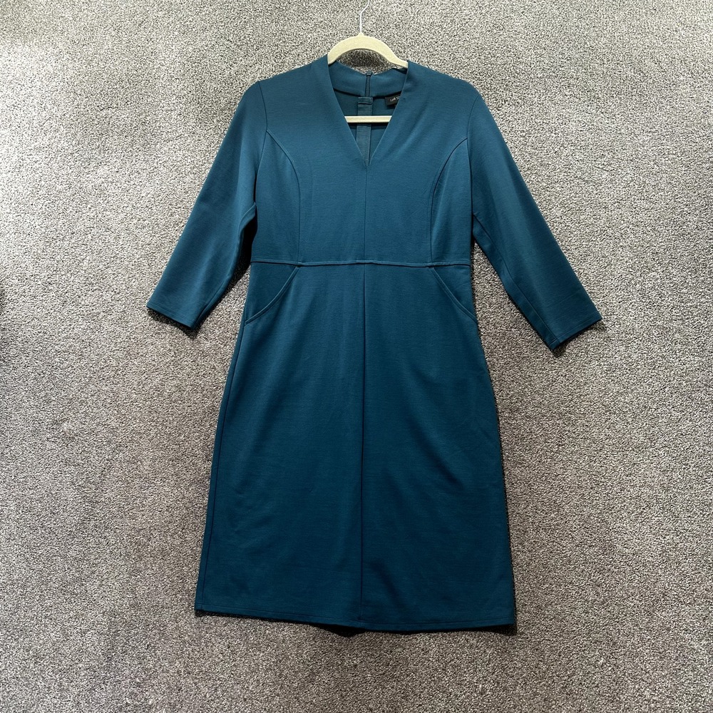 J Jill Wearever Collection Sheath Dress Women‎ XS Blue V Neck 3/4 Sleeve Pockets